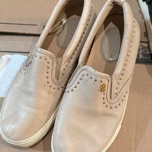 Ralph Lauren Light Tan Studded Slip-Ons